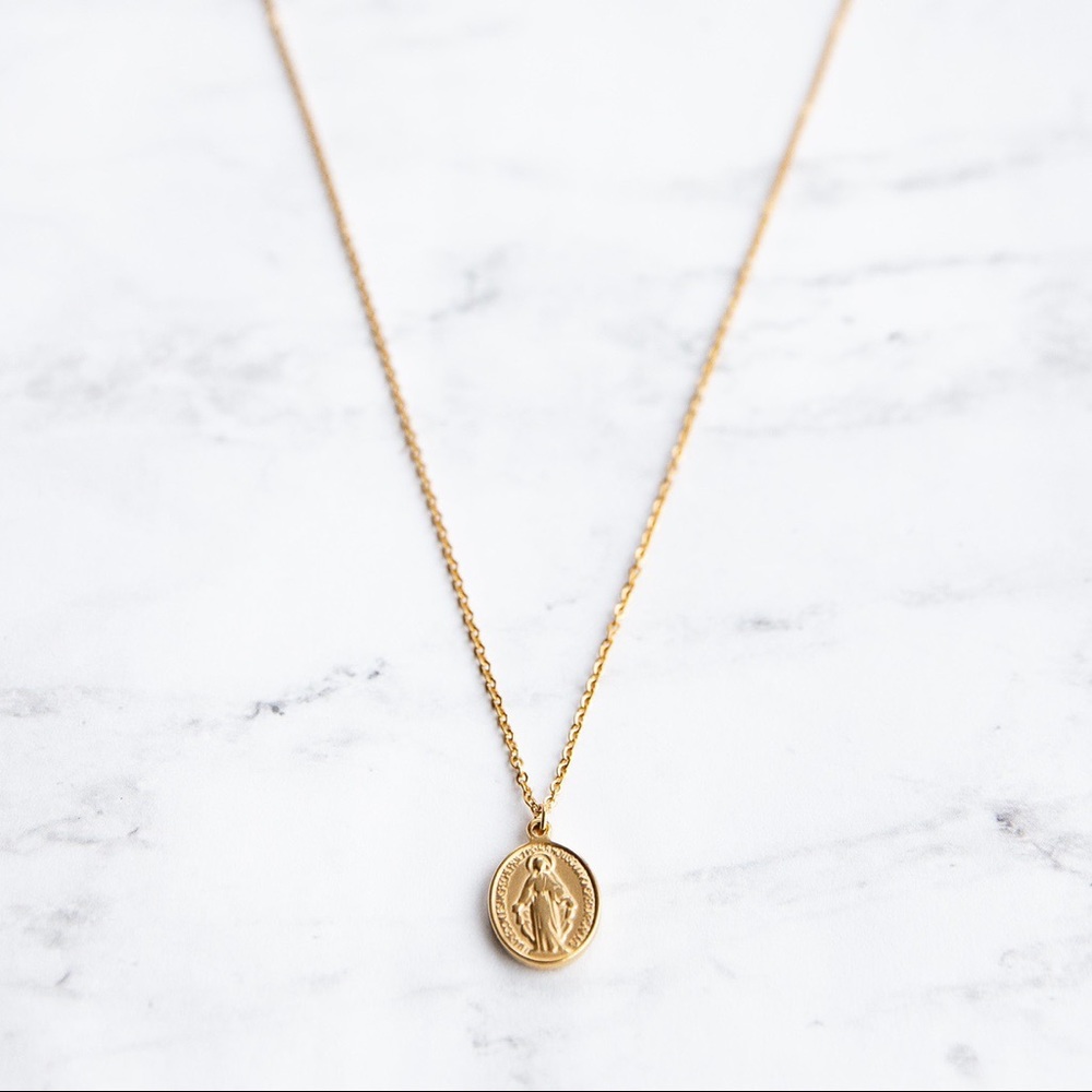 Stainless Steel Titanium Gold Mother Mary Necklace